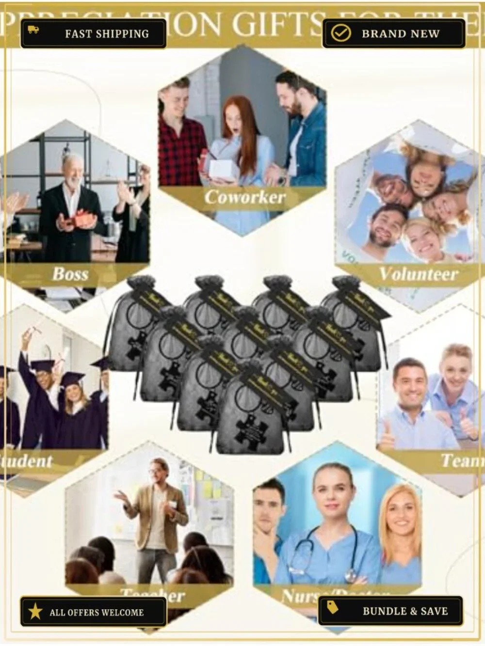 40 Stainless Steel Inspirational Puzzle Keychain Gift Set Bulk Appreciation